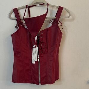 Chic Burgundy Lace-Up Corset Top